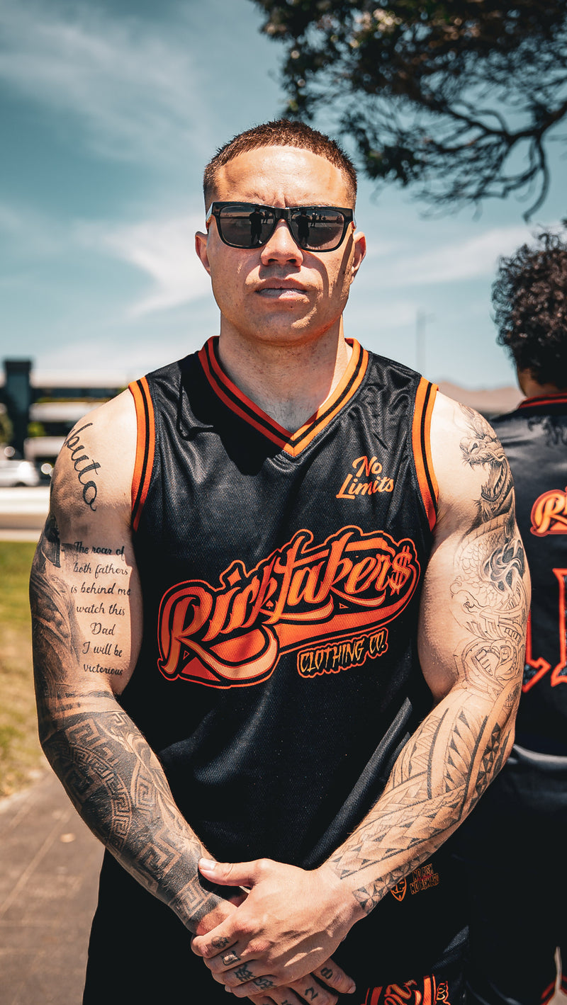 Black/Orange No Limit Basketball Singlet