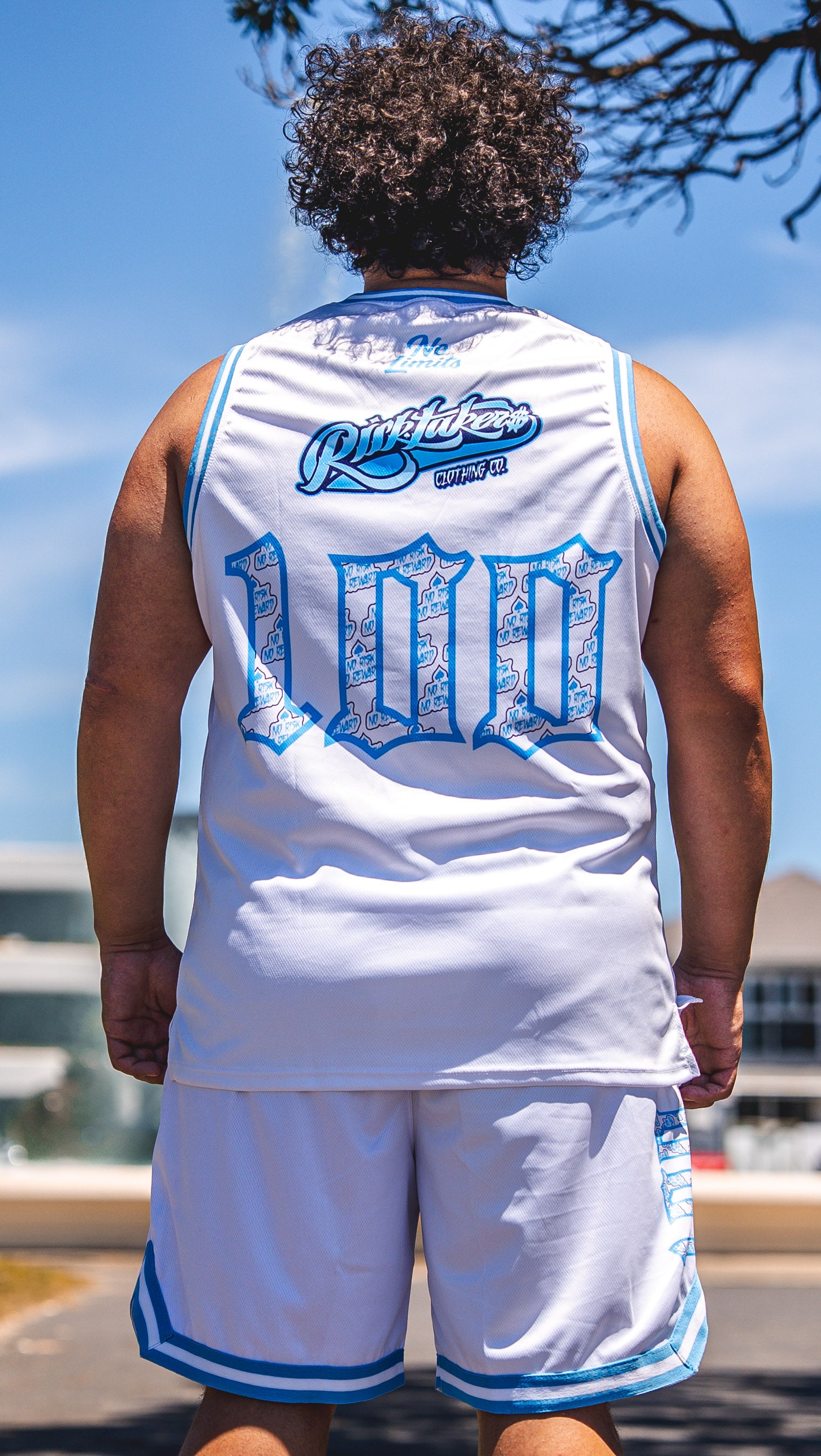 White/Blue No Limit Basketball Singlet
