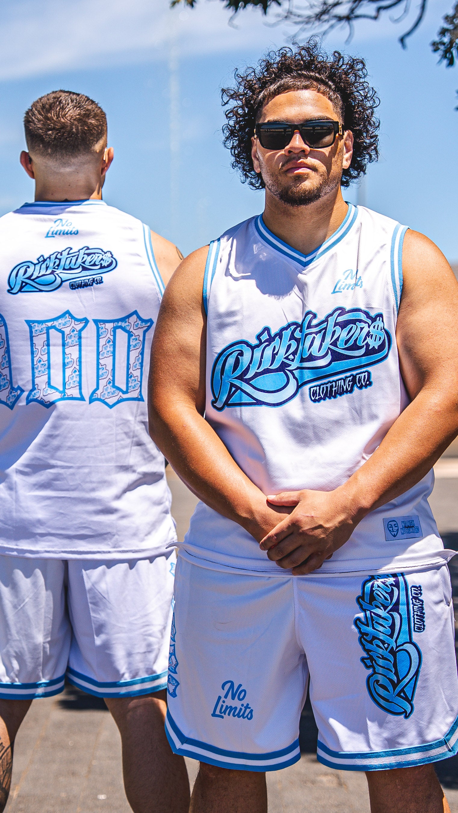 White/Blue No Limit Basketball Singlet